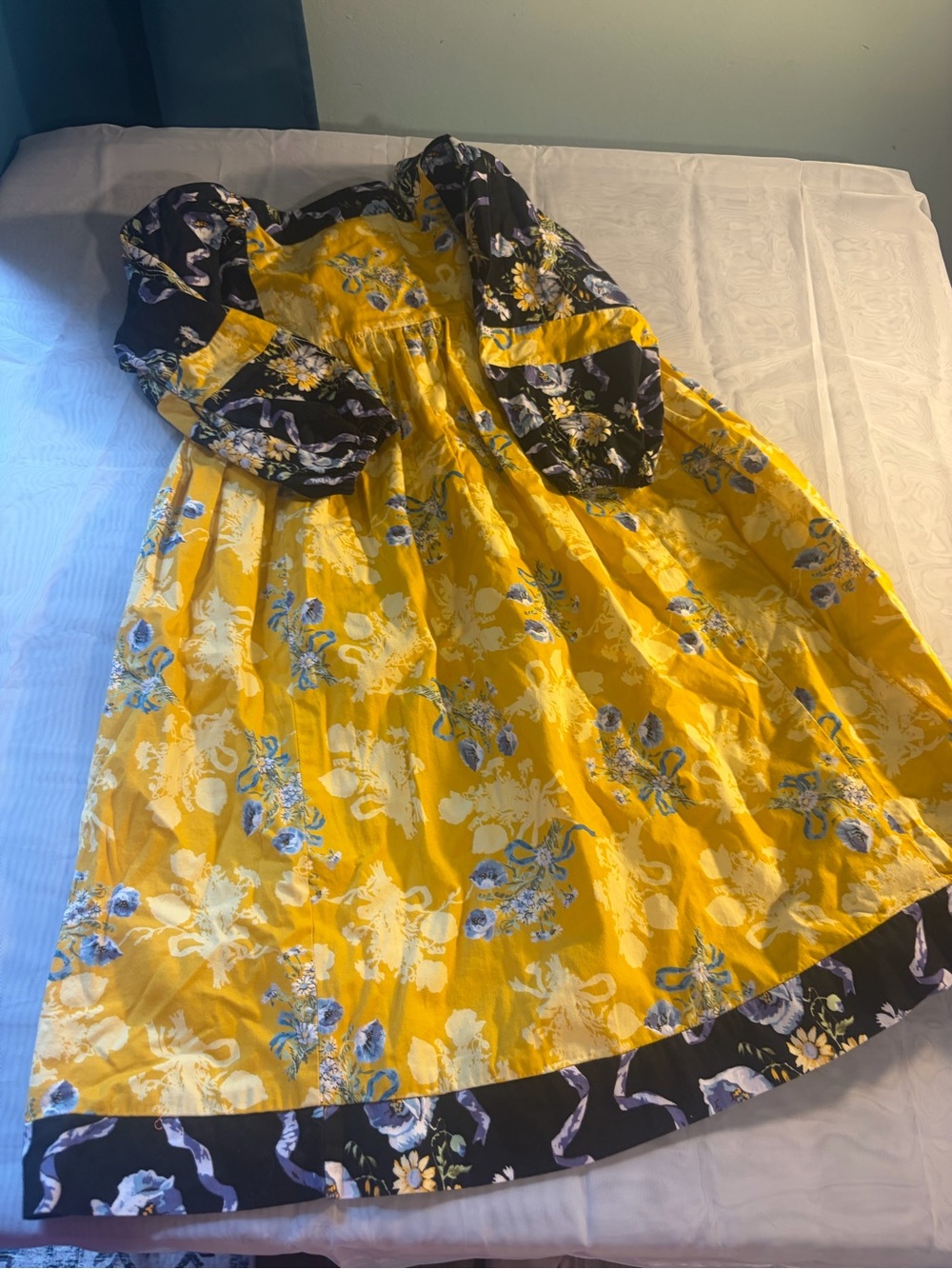 Girls Yellow Floral Puff-Sleeve Dress cottage core